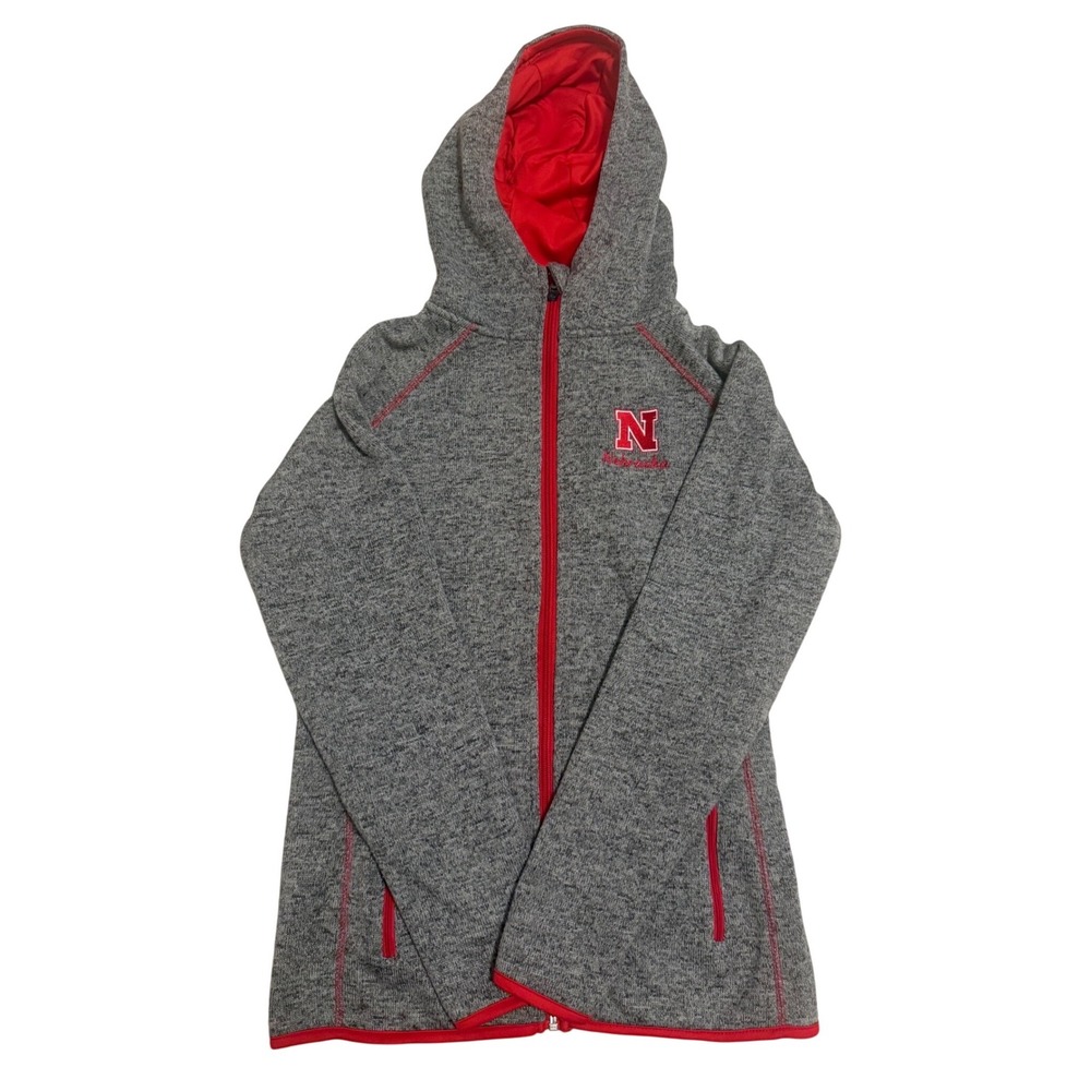 Colosseum Nebraska Huskers Hoodie Women Medium Gray Red Full Zip Excellent Logo